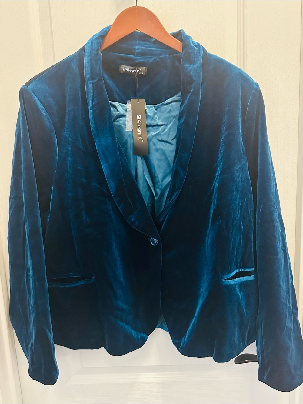 Women's Velvet Blazer Jacket - Teal Blue